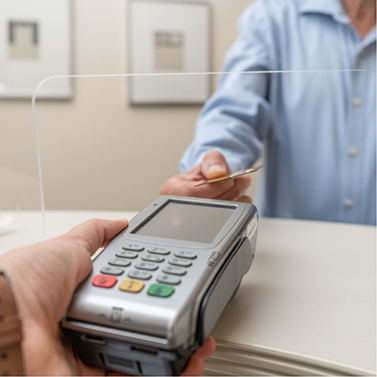 Person swiping their payment card at front desk